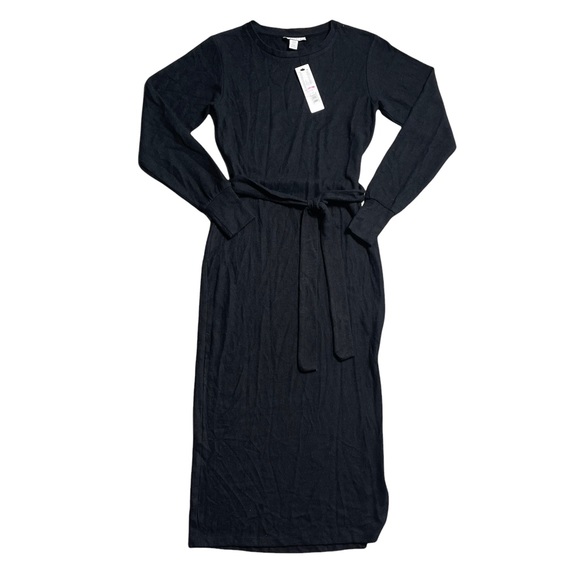 Topshop Dresses | Topshop Black Side Slit Belted Long Sleeve Knit Midi Dress 2 | Color: Black | Size: 2 | Pm-25246220's Closet
